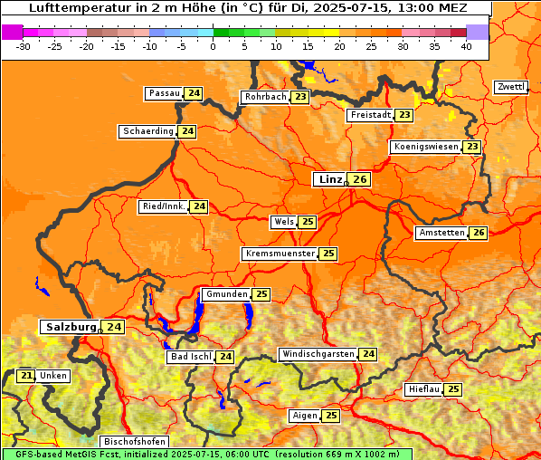 Temperatur, 15. 7. 2025