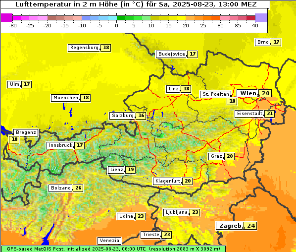 Temperatur, 23. 8. 2025