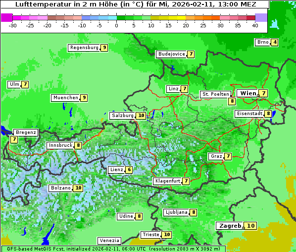 Temperatur, 11. 2. 2026