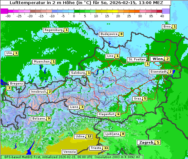 Temperatur, 15. 2. 2026