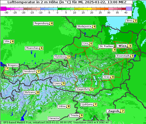 Temperatur, 22. 1. 2025