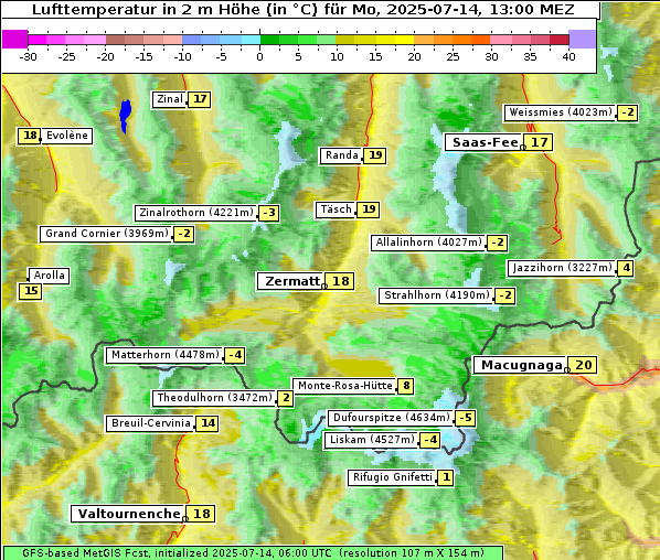 Temperatur, 14. 7. 2025