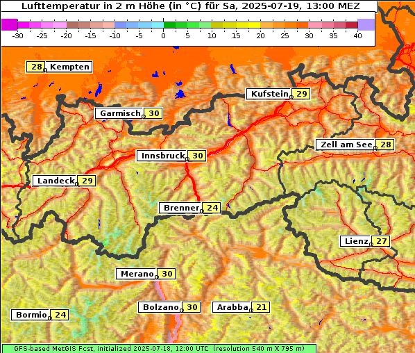 Temperatur, 19. 7. 2025