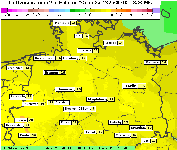 Temperatur, 10. 5. 2025