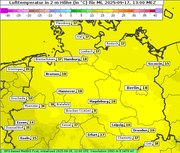 Temperatur, 17. 9. 2025