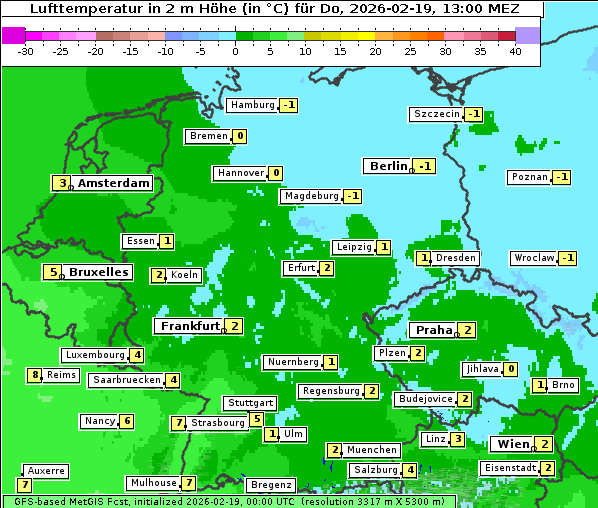 Temperatur, 19. 2. 2026