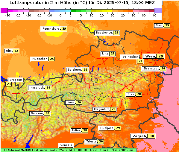 Temperatur, 15. 7. 2025
