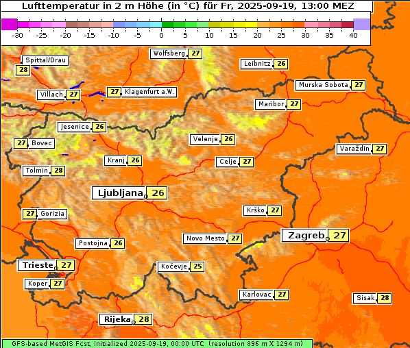 Temperatur, 19. 9. 2025