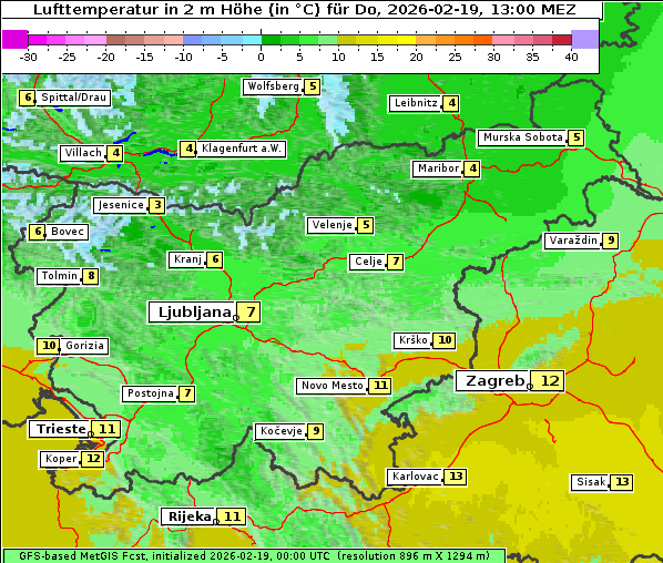 Temperatur, 19. 2. 2026