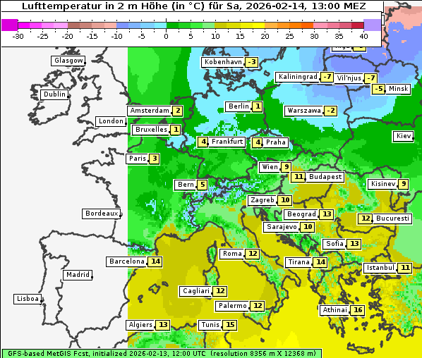 Temperatur, 14. 2. 2026