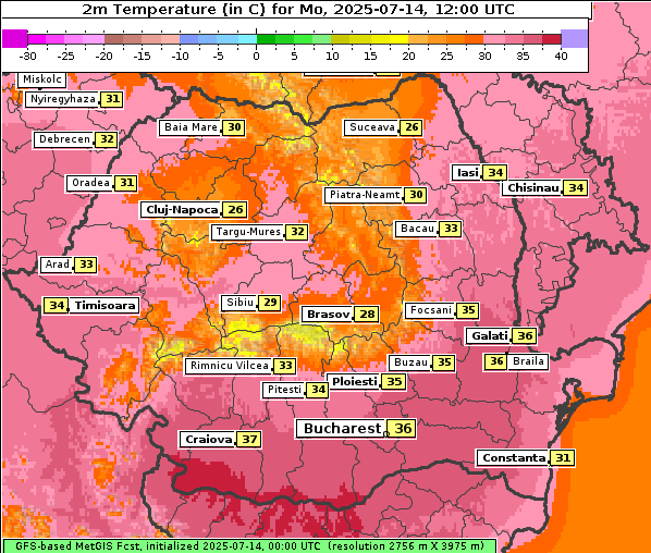 Temperatur, 14. 7. 2025