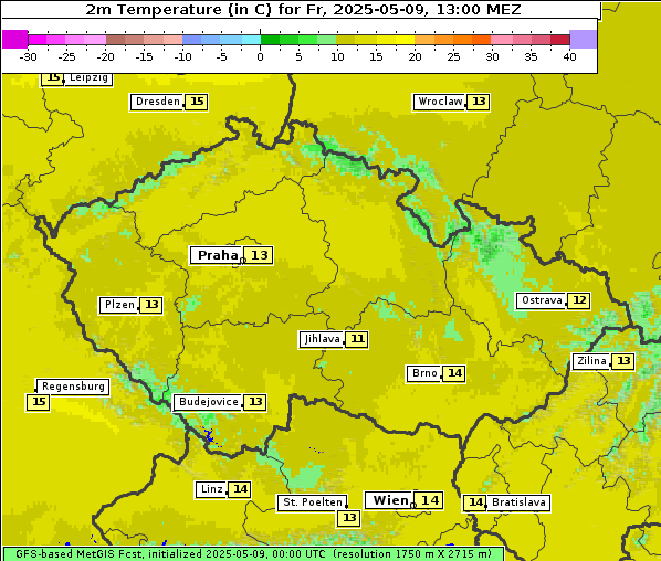 Temperatur, 9. 5. 2025