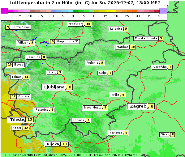 Temperatur, 7. 12. 2025