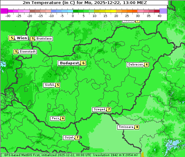 Temperatur, 22. 12. 2025