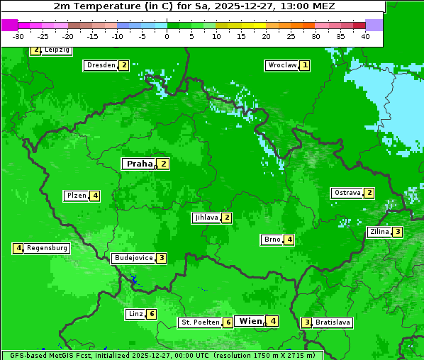 Temperatur, 27. 12. 2025