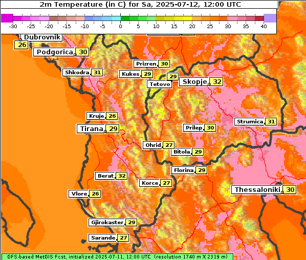 Temperatur, 12. 7. 2025