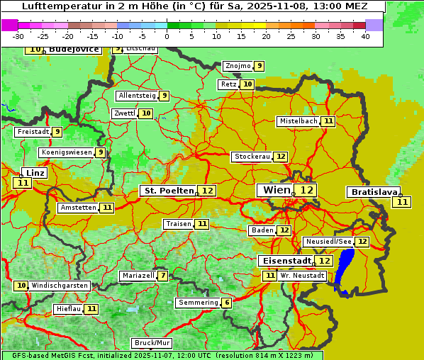 Temperatur, 8. 11. 2025