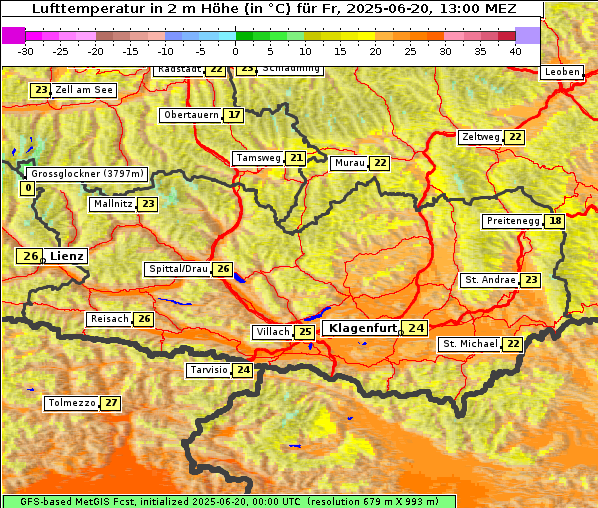 Temperatur, 20. 6. 2025