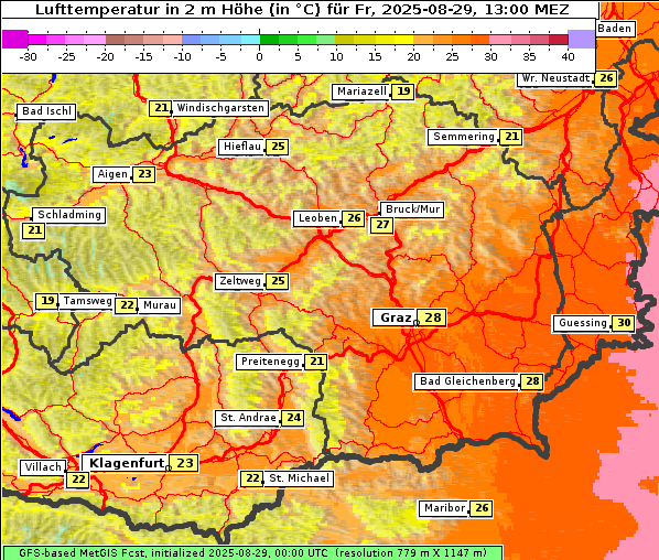 Temperatur, 29. 8. 2025
