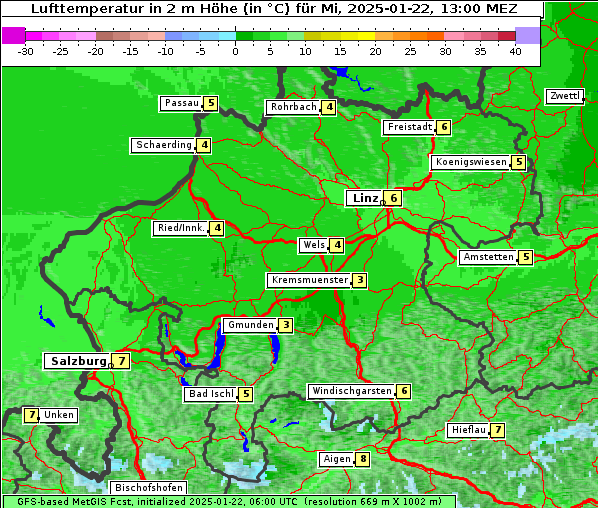 Temperatur, 22. 1. 2025