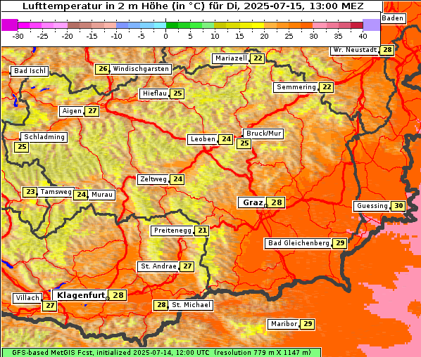 Temperatur, 15. 7. 2025