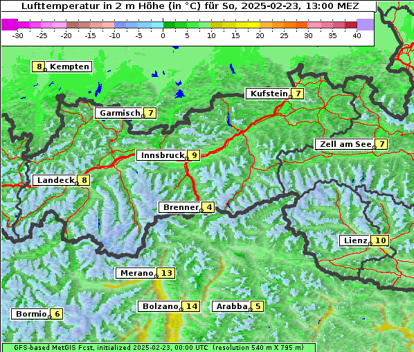 Temperatur, 23. 2. 2025