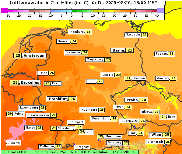 Temperatur, 26. 8. 2025