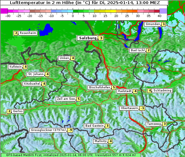 Temperatur, 14. 1. 2025