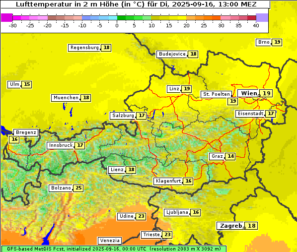 Temperatur, 16. 9. 2025