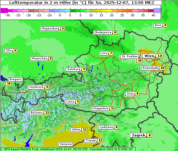 Temperatur, 7. 12. 2025