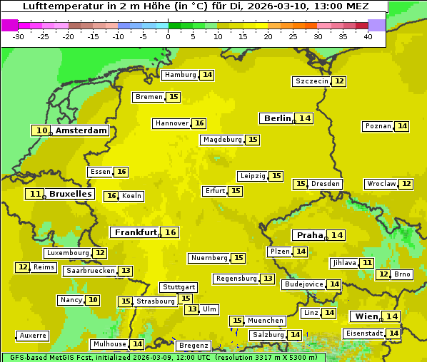 Temperatur, 10. 3. 2026