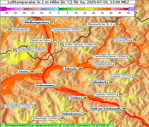 Temperatur, 19. 7. 2025