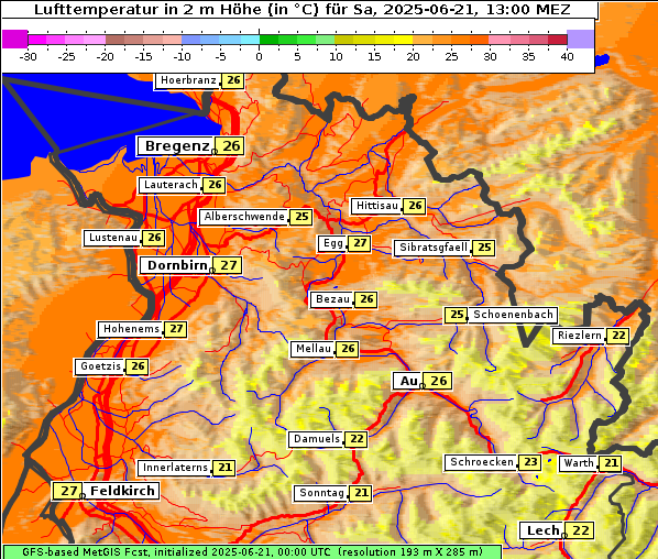 Temperatur, 21. 6. 2025