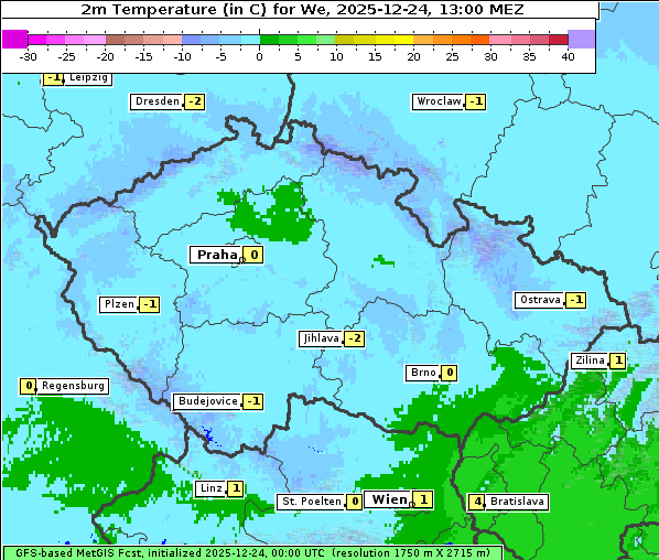 Temperatur, 24. 12. 2025
