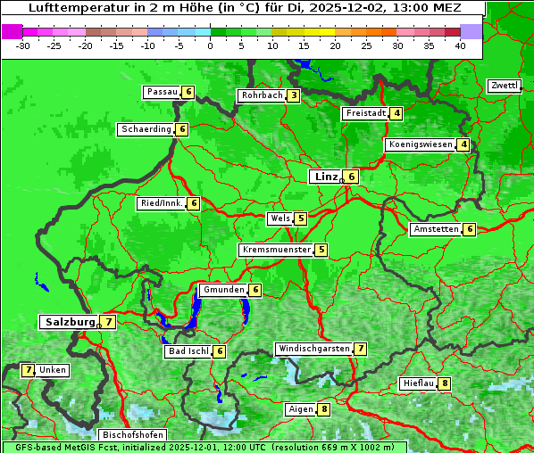 Temperatur, 2. 12. 2025