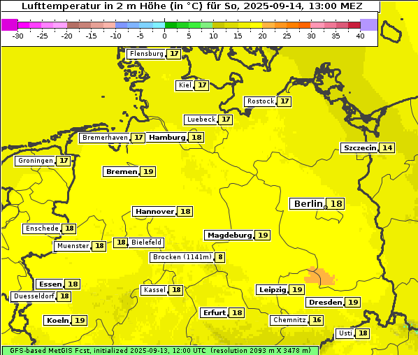 Temperatur, 14. 9. 2025
