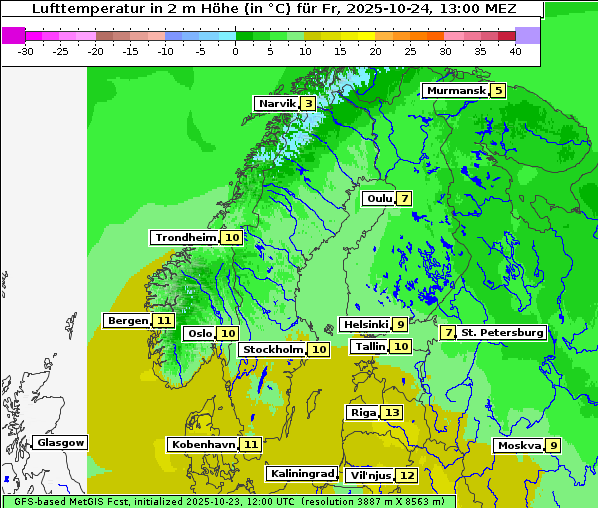 Temperatur, 24. 10. 2025