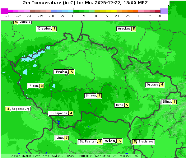 Temperatur, 22. 12. 2025