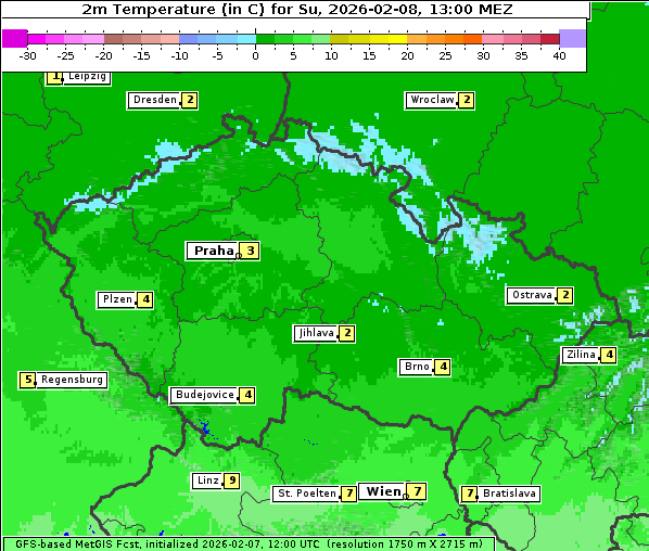 Temperatur, 8. 2. 2026