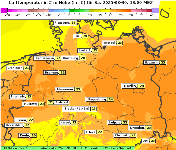 Temperatur, 30. 8. 2025