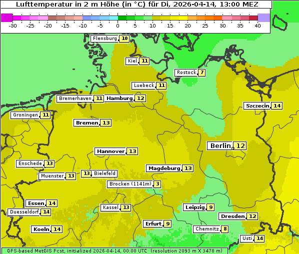 Temperatur, 14. 4. 2026