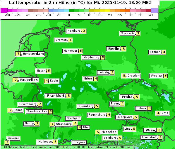 Temperatur, 19. 11. 2025