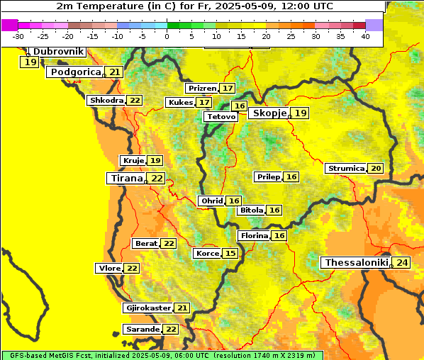 Temperatur, 9. 5. 2025
