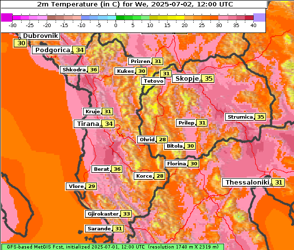 Temperatur, 2. 7. 2025