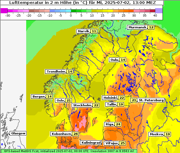 Temperatur, 2. 7. 2025