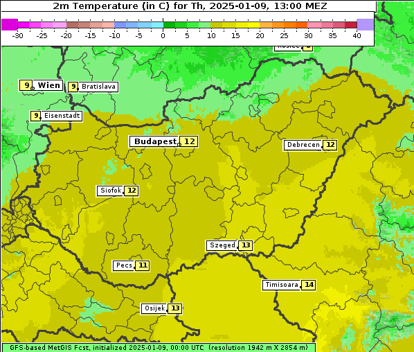 Temperatur, 9. 1. 2025