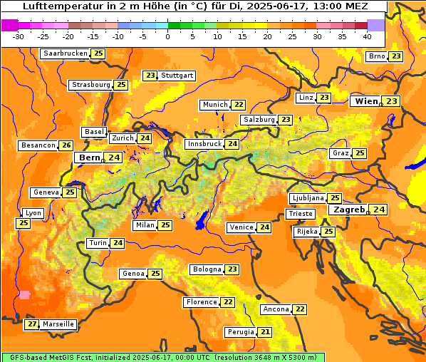 Temperatur, 17. 6. 2025