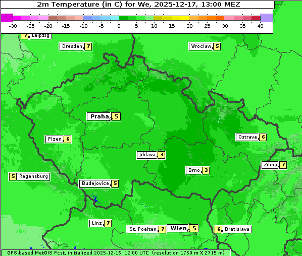 Temperatur, 17. 12. 2025