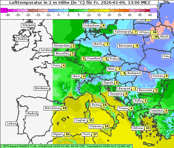 Temperatur, 9. 1. 2026