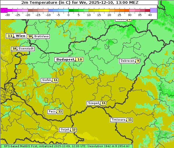 Temperatur, 10. 12. 2025